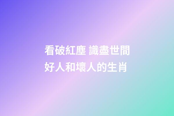 看破紅塵 識盡世間好人和壞人的生肖